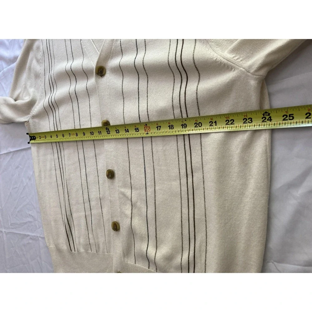 Geoffrey Beene Sweater Mens XL White Striped Cardigan Button V Neck Knit Soft